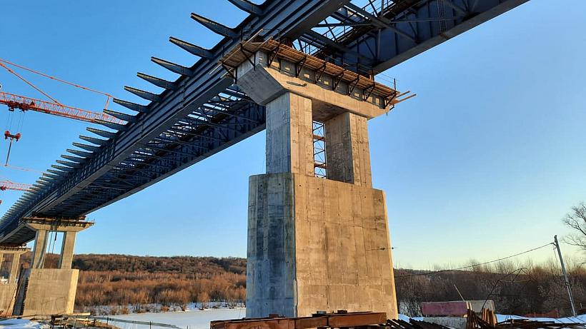 Продолжается надвижка пролетного строения моста через реку Ока, расположенного в городских округах Ступино и Кашира Московской области